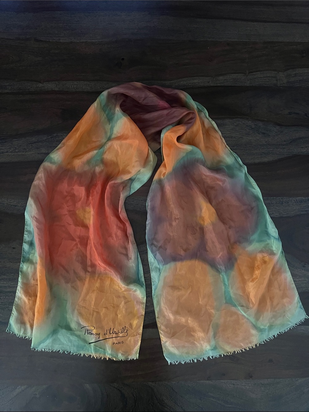Remoy d'Urville Paris Handpainted Silk Scarf vintage